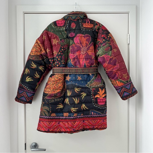 NWOT Farm Rio Crazy Mix Belted Puffer Jacket L - Picture 6 of 15